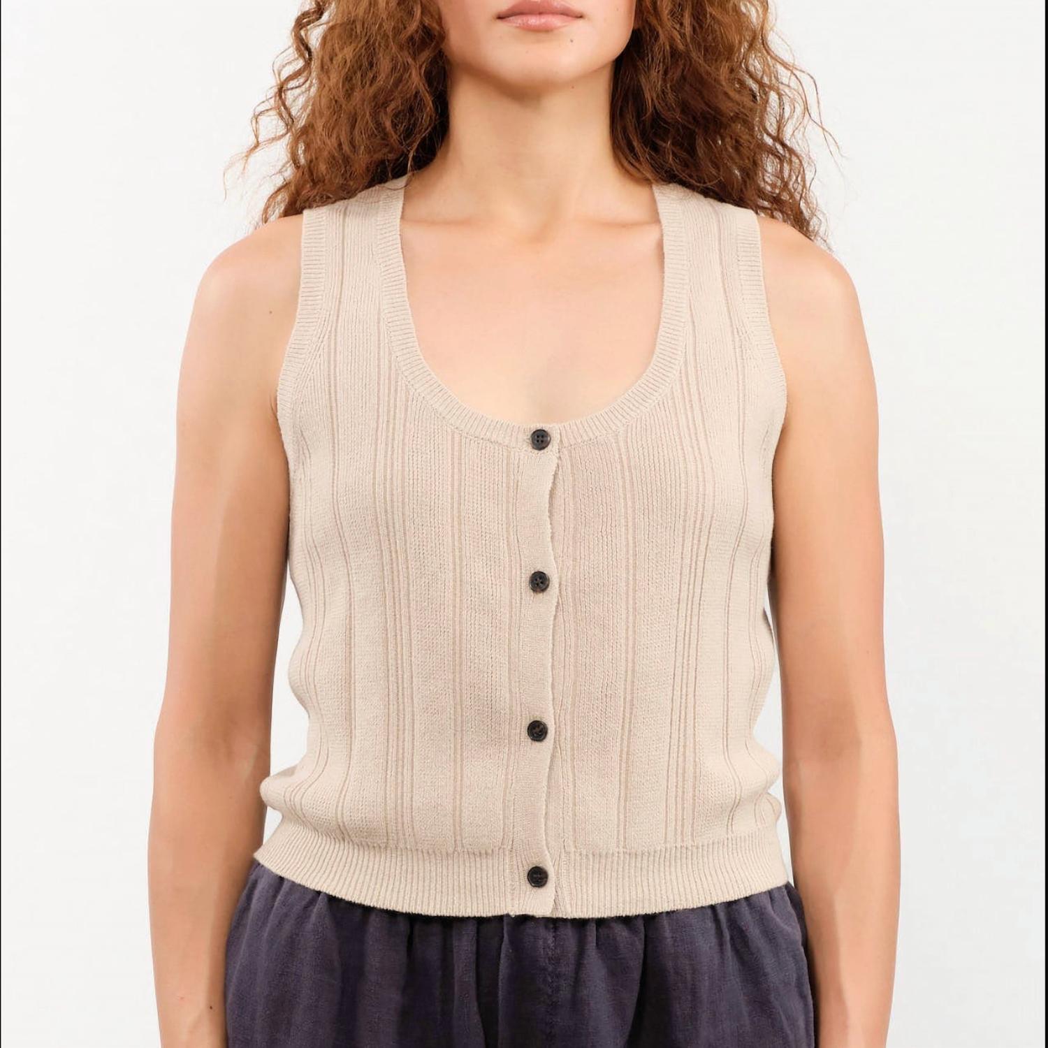 New Demylee New York Nyla Cotton Linen Ribbed Tank Vest In Pearl Barley